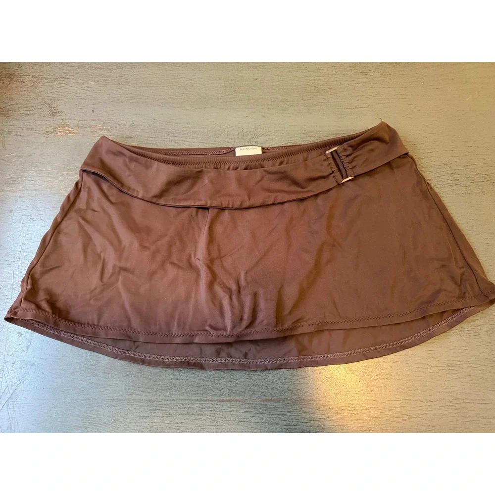 Merona Womens Brown Swim Skirt with Built-in Brief Buckle Detail Size Medium